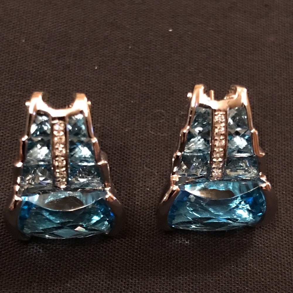 BLUE TOPAZ & DIAMOND EARRINGS